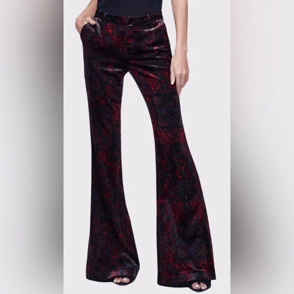 L'agence Lane Flared Trouser in Black & Red Medallion Paisley, sz 10 - Picture 5 of 16